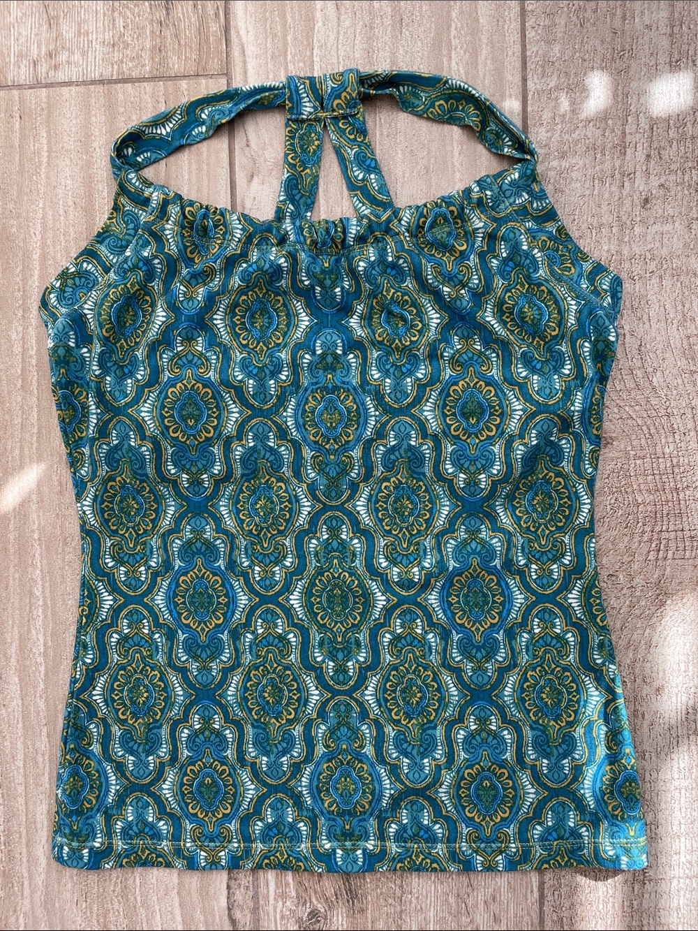 Prana green/blue/mustard patterned tank, size Medium